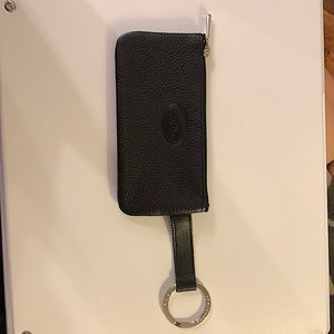 Longchamp Black Leather Wallet/Coin Purse with Built-in Key Fob